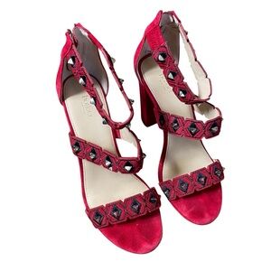 Botkier Gigi platform heels red with studs and embroidery